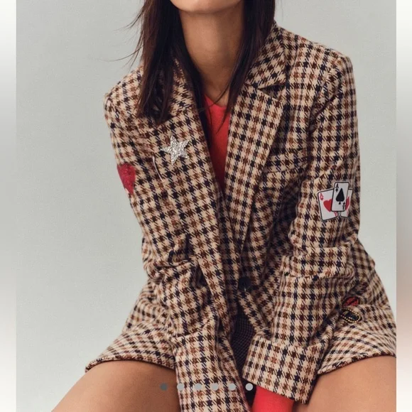 NWT AVEC LES FILLES ANTHROPOLOGIE PLAID PATCHWORK BLAZER XS - Picture 1 of 12